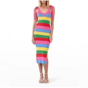 English Factory Pink and Blue Bodycon Midi Dress